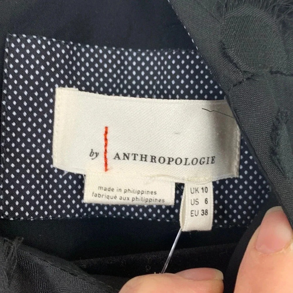 NWT By Anthropologie black Roxie polka dot textured fringe sleeveless dress sz 6 - Picture 6 of 11